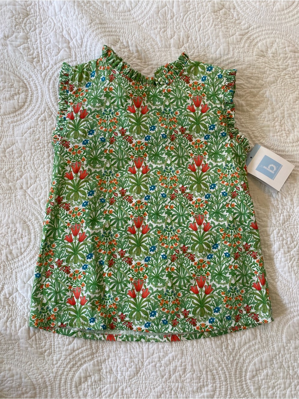 Bella Bliss Green Floral Sleeveless Girls Top with Red Flowers Size 8